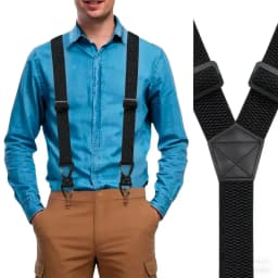 Adjustable Elastic Trouser Pants Braces-Black Heavy Duty Work Suspenders for Men 3.8cm Wide Y-back X-back with Plastic Gripper