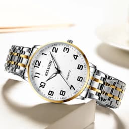 Elderly Watches Waterproof Big Number 41mm Dial Light Luxury Gold Steel Watch Men's Fashion Quartz Wristwatches Clock UTHAI H10