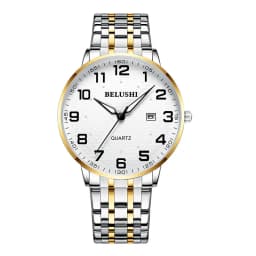 Elderly Watches Waterproof Big Number 41mm Dial Light Luxury Gold Steel Watch Men's Fashion Quartz Wristwatches Clock UTHAI H10