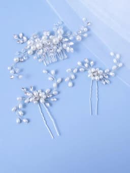 Bride's hair ornament Crystal Women Brid hair comb Pearl comb wedding headdress Silver Color Pearl Crystal Wedding Hair Combs