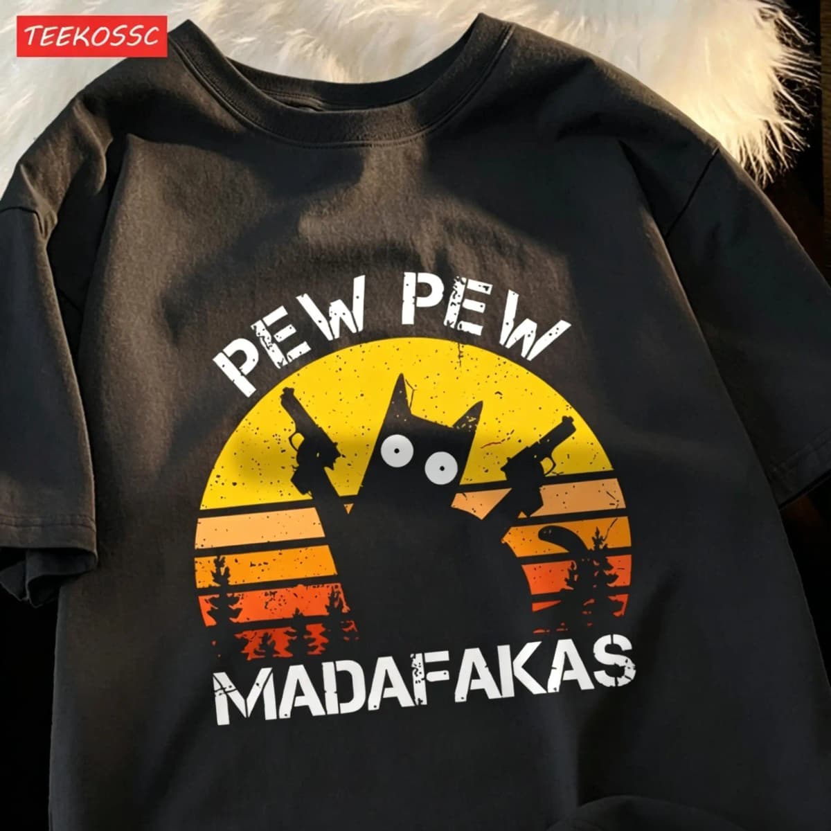 Pew Pew Madafakas Cat With Two Guns T-Shirts Man Street Summer Short Sleeve Harajuku Cotton Tshirt Oversized Breathable Tops