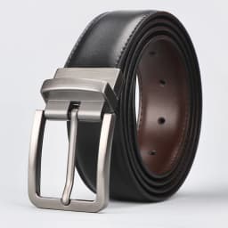 1pc Men's Leather Reversible Belt, Rotate Black Buckle