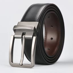1pc Men's Leather Reversible Belt, Rotate Black Buckle