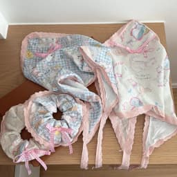 Women's Scrunchie Headscarf Korean Sweet Style Fun Plaid Dog Cat Triangle Scarf Cute Lace Headband Hair Accessory Combination