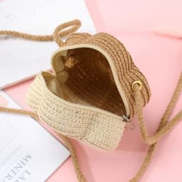Children's Straw Shoulder Bags Beach Bag Coin Purse Kids Flower Woven Crossbody Bag