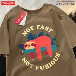 Not Fast Not Furious Cute Sloth Male T Shirts Hip Hop Crewneck Short Sleeve Summer Cotton Tops Casual Sweat Oversized T-Shirts
