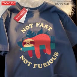 Not Fast Not Furious Cute Sloth Male T Shirts Hip Hop Crewneck Short Sleeve Summer Cotton Tops Casual Sweat Oversized T-Shirts