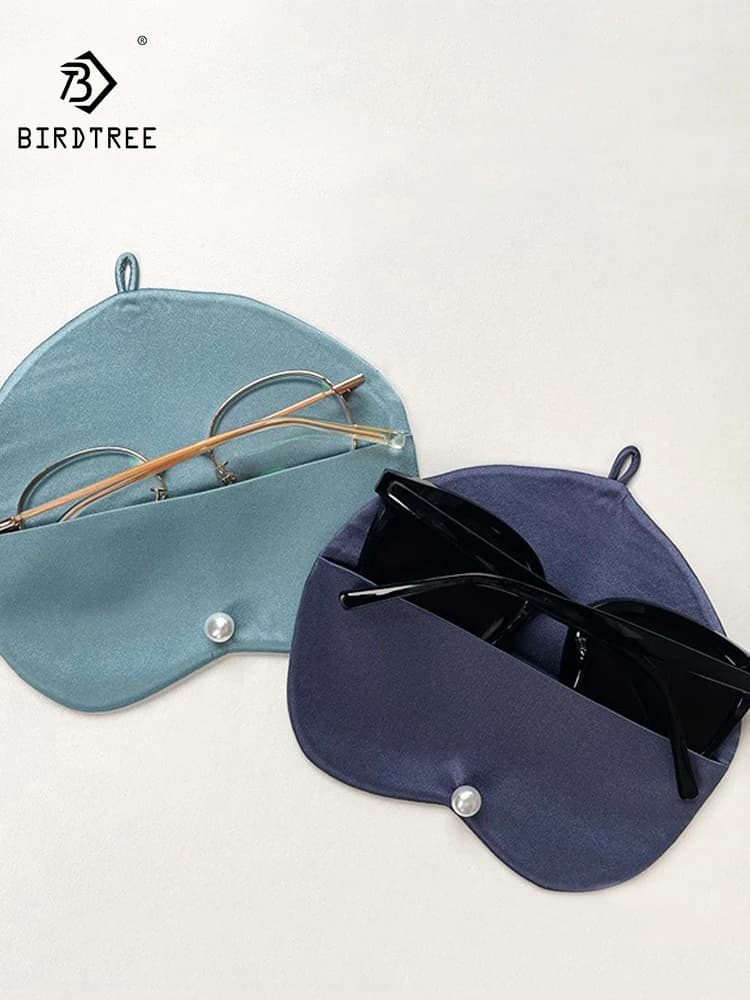 BirdTree, 6A 19MM 100%Real Silk Glasses Storage Bag, 16CM Women Men Solid, Protective Glasses Convenient Travel Bag New A47023QC