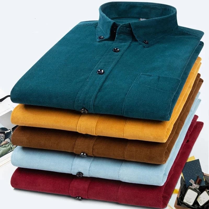 7XL 6XL Men's Corduroy Shirt Long Sleeve 100% Cotton Casual Regular Fit Soft Comfortable Pocket Formal Dress Shirts Man Clothes
