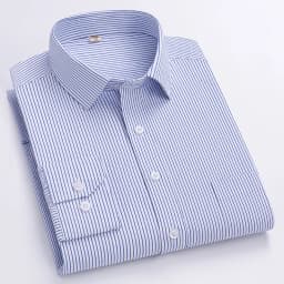 Men Formal Shirt Long Sleeve Office Solid Color Striped Anti-Wrinkle Non-ironing Fashion Business Pocket White Social Shirt 4XL
