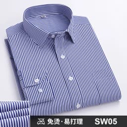 Men Formal Shirt Long Sleeve Office Solid Color Striped Anti-Wrinkle Non-ironing Fashion Business Pocket White Social Shirt 4XL