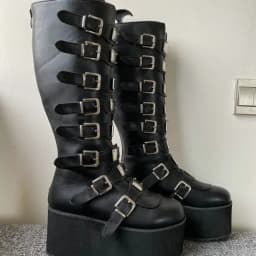 Women Boots Cosplay Ladies High Heel Platform Wedges Women High Boots Gothic Buckle Strap Long Tube Leather Female Boots Plus Si