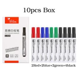 10pcs Whiteboard Marker Set,2.0mm Nib,Black Blue Red High-Volume Ink,Office Teaching Pen,Clear Handwriting & Easy Erasure L-528