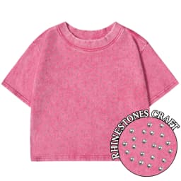 Solid Slim Washed T-Shirt Female Rhinestone Craft Cotton Streetwear Casual Sport Short Sleeve Cool Retro Crop Clothing For Women