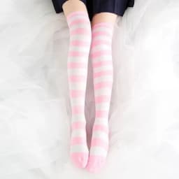 Pink/Blue/Black Lolita Striped Stockings For Women Lovely School Girls Knee High Long Stockings Cosplay Anime Student Socks