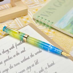Asvine P20 Piston Fountain Pen EF/F/M/1.1 Nib, Purple / Blue Yellow Acrylic Patterns Golden Clip Smooth Writing Office Pen