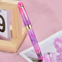 Asvine P20 Piston Fountain Pen EF/F/M/1.1 Nib, Purple / Blue Yellow Acrylic Patterns Golden Clip Smooth Writing Office Pen