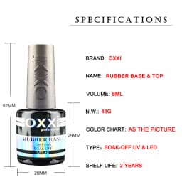 OXXI Semi-permanent Rubber Base for Gel Varnish 8ml Thick Base and Top Coat for Gel Polish Manicure Permanent Enamel Hybrid Nail