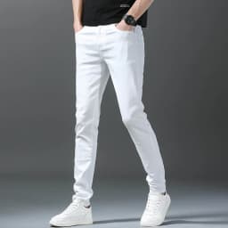 2026 Spring New Men Slim Jeans 98% Cotton White Stretch Straight Casual Fashion Pencil Pants High Quality Trousers Male Clothes