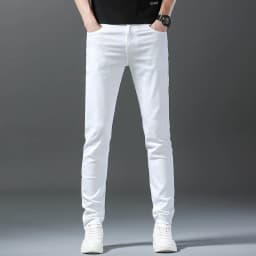 2026 Spring New Men Slim Jeans 98% Cotton White Stretch Straight Casual Fashion Pencil Pants High Quality Trousers Male Clothes