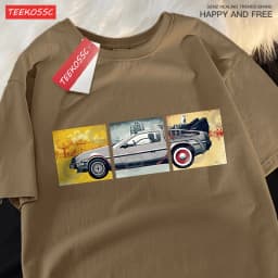 Back To The Future Movie Car T Shirt Mens Cartoons Loose Menswear Cotton Summer T Shirts Hip Hop Oversized Short Sleeve Couple