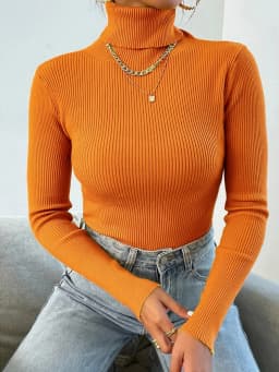 2026 Autumn Winter Women Long Sleeve Knitted Foldover Turtleneck Ribbed Pull Sweater Soft Warm Femme Jumper Pullover Clothes