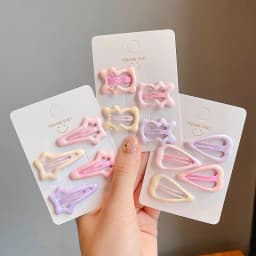 4pcs/set Sweet Geometric Stars Bow Hair Barrettes Cute Candy Color Hairpins Bangs Clips For Girls Kids Toddler Hair Accessories
