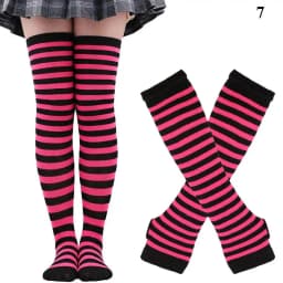 Black White Striped Warm Knee Socks Arm Sleeve Fashion Women Sexy Slim Thigh High Cotton Socks Arm Sleeve Gloves Cosplay Socks