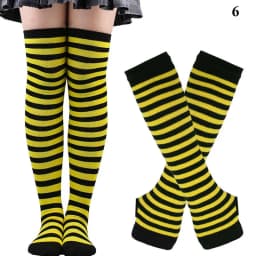 Black White Striped Warm Knee Socks Arm Sleeve Fashion Women Sexy Slim Thigh High Cotton Socks Arm Sleeve Gloves Cosplay Socks
