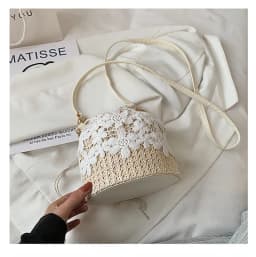 New Straw Plaited Article Women Lace Bucket Bag Causal Holiday Beach Bag Elegant Lace Staw Bag Shoulder Crossbody Bag