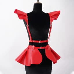 Gothic Punk Black PU Leather Ruffle Hem Body Harness Skirt For Women Adjustable Waist Shoulder Strap Decor For Club Rave Festiva