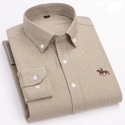 Basic Oxford Dress Shirt For Men Long Sleeve 100% Pure Cotton Solid Casual Plaid Striped Social Business Male Regular-Fit S-6XL