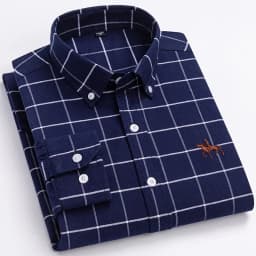 Basic Oxford Dress Shirt For Men Long Sleeve 100% Pure Cotton Solid Casual Plaid Striped Social Business Male Regular-Fit S-6XL
