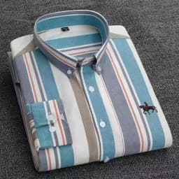 Basic Oxford Dress Shirt For Men Long Sleeve 100% Pure Cotton Solid Casual Plaid Striped Social Business Male Regular-Fit S-6XL