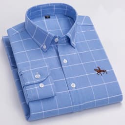 Basic Oxford Dress Shirt For Men Long Sleeve 100% Pure Cotton Solid Casual Plaid Striped Social Business Male Regular-Fit S-6XL