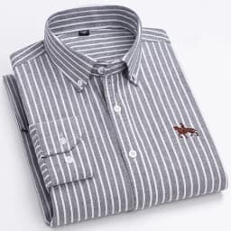 Basic Oxford Dress Shirt For Men Long Sleeve 100% Pure Cotton Solid Casual Plaid Striped Social Business Male Regular-Fit S-6XL