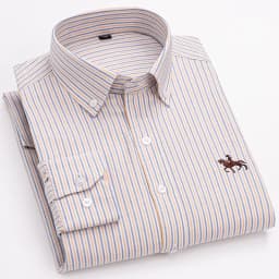 Basic Oxford Dress Shirt For Men Long Sleeve 100% Pure Cotton Solid Casual Plaid Striped Social Business Male Regular-Fit S-6XL