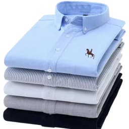 Basic Oxford Dress Shirt For Men Long Sleeve 100% Pure Cotton Solid Casual Plaid Striped Social Business Male Regular-Fit S-6XL