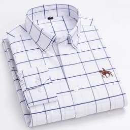 Basic Oxford Dress Shirt For Men Long Sleeve 100% Pure Cotton Solid Casual Plaid Striped Social Business Male Regular-Fit S-6XL
