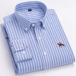 Basic Oxford Dress Shirt For Men Long Sleeve 100% Pure Cotton Solid Casual Plaid Striped Social Business Male Regular-Fit S-6XL