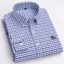 Basic Oxford Dress Shirt For Men Long Sleeve 100% Pure Cotton Solid Casual Plaid Striped Social Business Male Regular-Fit S-6XL