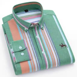 Basic Oxford Dress Shirt For Men Long Sleeve 100% Pure Cotton Solid Casual Plaid Striped Social Business Male Regular-Fit S-6XL