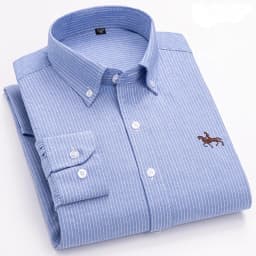 Basic Oxford Dress Shirt For Men Long Sleeve 100% Pure Cotton Solid Casual Plaid Striped Social Business Male Regular-Fit S-6XL