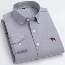 Basic Oxford Dress Shirt For Men Long Sleeve 100% Pure Cotton Solid Casual Plaid Striped Social Business Male Regular-Fit S-6XL