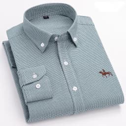 Basic Oxford Dress Shirt For Men Long Sleeve 100% Pure Cotton Solid Casual Plaid Striped Social Business Male Regular-Fit S-6XL