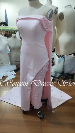 Customized Elegant Appliques Crystal Jersey Off the Shoulder Evening Dress Delicate Boat Neck Straight Short Sleeves P