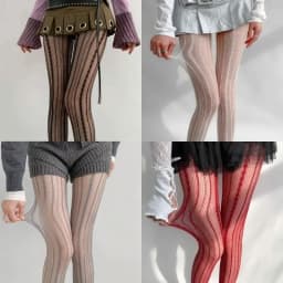Women Sexy Lace Fishnet Pantyhose Lolita Style Hollow Out Design Red Silk Stockings JK High Waist Striped Tights Christmas Gifts