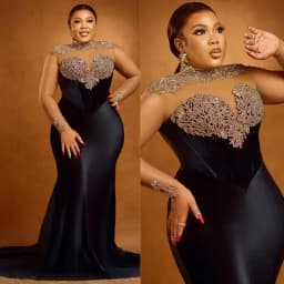 Sexy plus size ball Gown Mermaid Clear Neck illusion decal Evening gown High side split pleats Birthday party evening dress