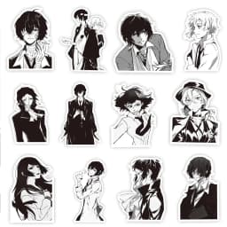 65pcs Black White Anime Bungo Stray Dogs Stickers Cartoon Retro Decals Motorcycle Laptop Car Cool Manga Sticker for Kids Toys