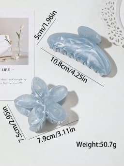 2Pcs/Set Fashion Ocean Blue Plumeria Acetate Hair Claws Hair Clips For Women Girls Party Ponytail Holder Hair Accessories